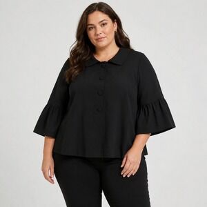 Giorgio Sant'Angelo Blazer Women 22W Black Ruffle Bell Sleeve Peter Pan Collar